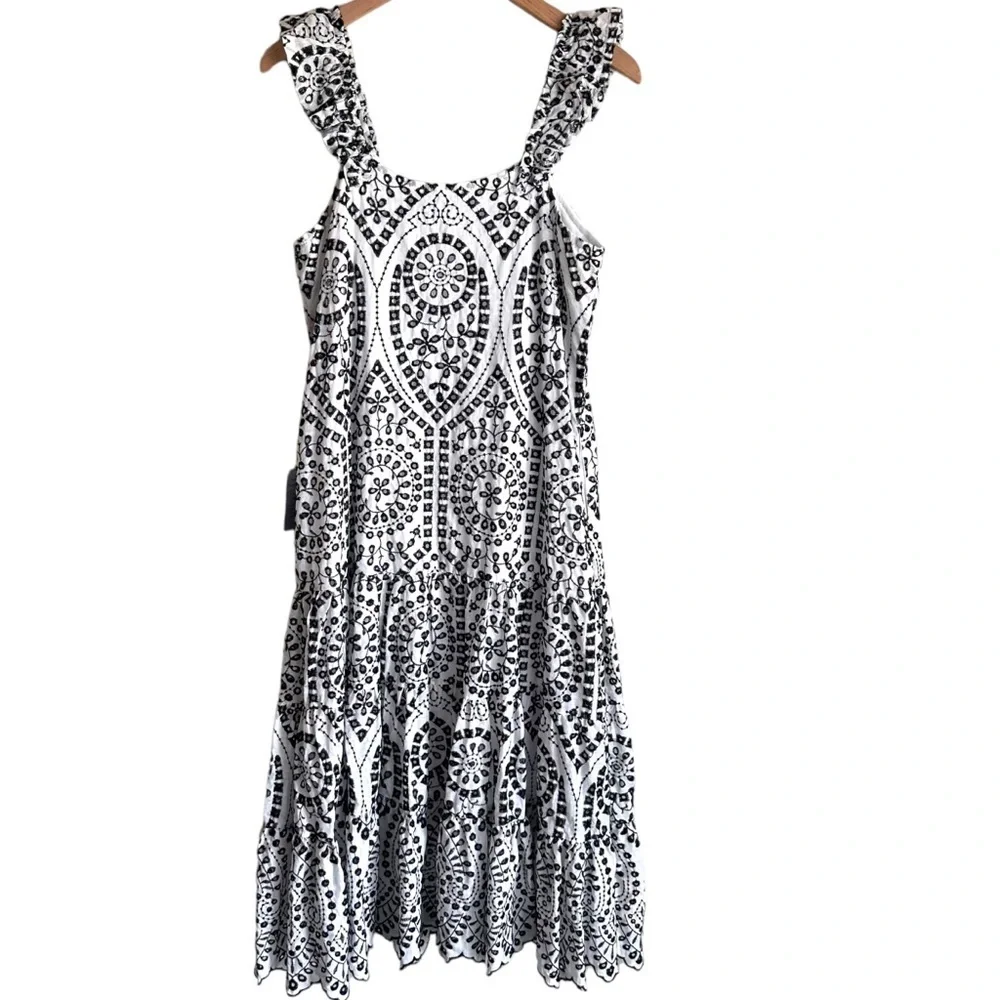 BTFL-LIFE Embroidered Eyelet 100% Cotton Aline Midi Dress Size Medium NWT - Picture 6 of 8